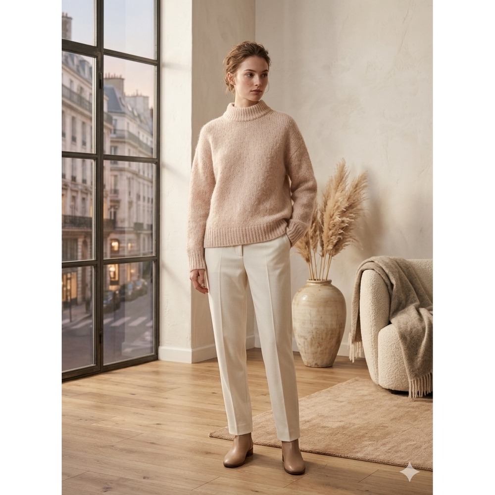 Cozy Mock Neck Knit Sweater Blush Pink Alpaca Wool Blend Pullover